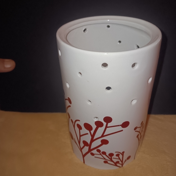White tea light holder with red accents - Picture 3 of 3